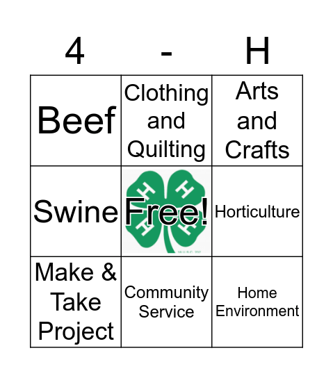 North 4-H Open House Bingo! Bingo Card