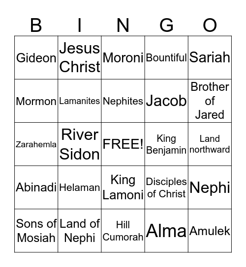 Book of Mormon Bingo Card