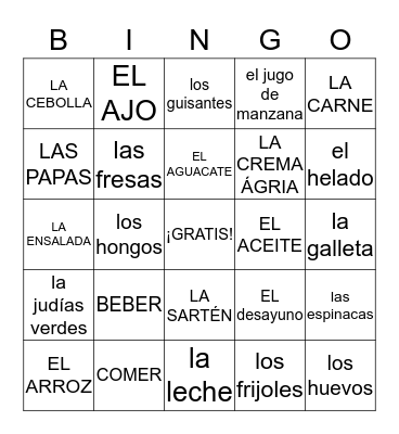 Lotería de la Comida Bingo Card