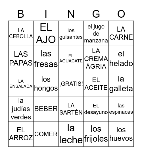 Lotería de la Comida Bingo Card