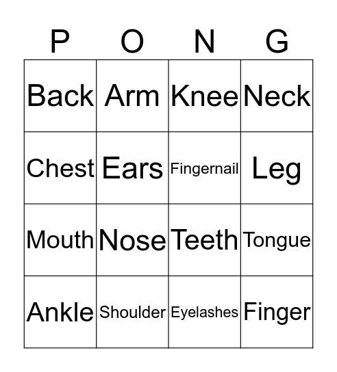 Partes del cuerpo Bingo Card