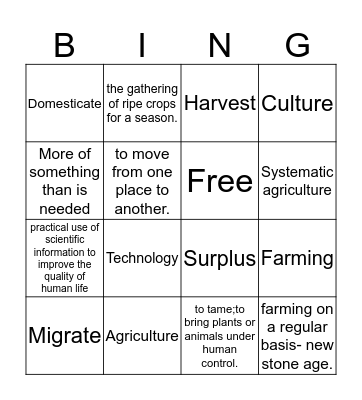 Neolithic age bingo Card