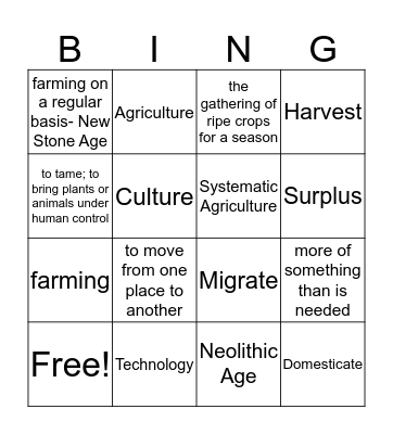 Neolithic Age  Bingo Card