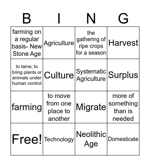 Neolithic Age  Bingo Card