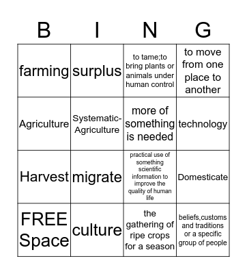 Neolithic Age Bingo Card