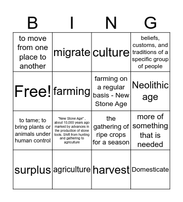 Neolithic age Bingo Card