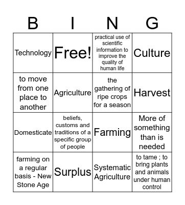 Neolithic Age  Bingo Card