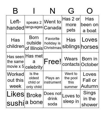 Mix and Mingle Bingo for a PRIZE Bingo Card