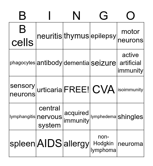 AP MOD. I-Neuro & Lymphatic Bingo Card