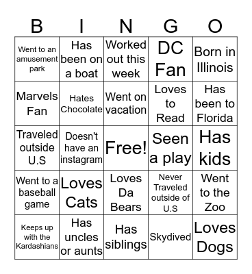 Mix and Mingle Bingo for a PRIZE Bingo Card