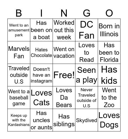 Mix and Mingle Bingo for a PRIZE Bingo Card