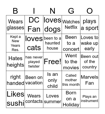 Mix and Mingle Bingo for a PRIZE Bingo Card