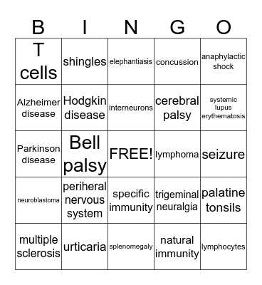 AP MOD. I-Neuro & Lymphatic Bingo Card