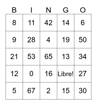French numbers  Bingo Card