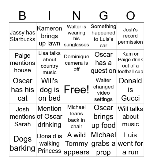 Stand Up Bingo Card