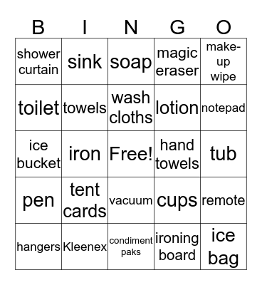 Housekeeping Bingo Card