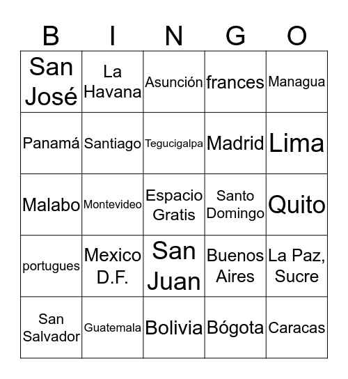 Capitales Bingo Card