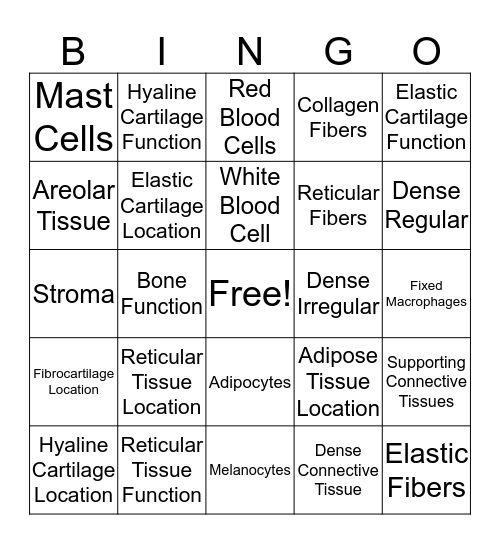 Connective Tissue Bingo Card