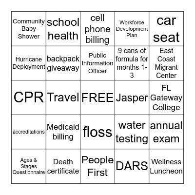 HEALTH DEPARTMENT BINGO Card