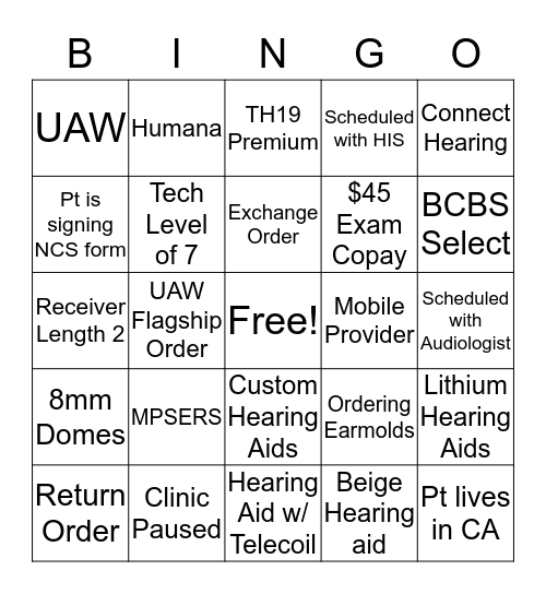 Provider Support Bingo Card