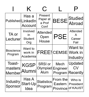 Strategic National Advancement Bingo Card