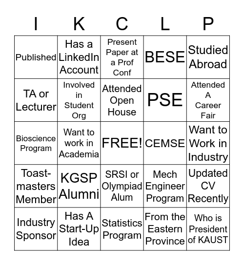 Strategic National Advancement Bingo Card
