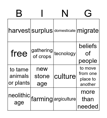 Neolithic Bingo Card