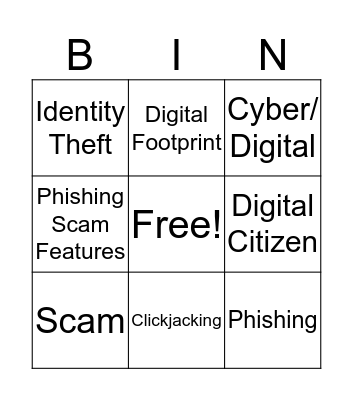 Internat Safety Bingo Card