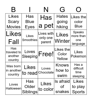 Getting to Know You Bingo Card