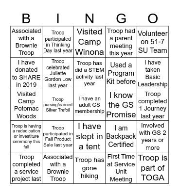 Girl Scout Bingo Card