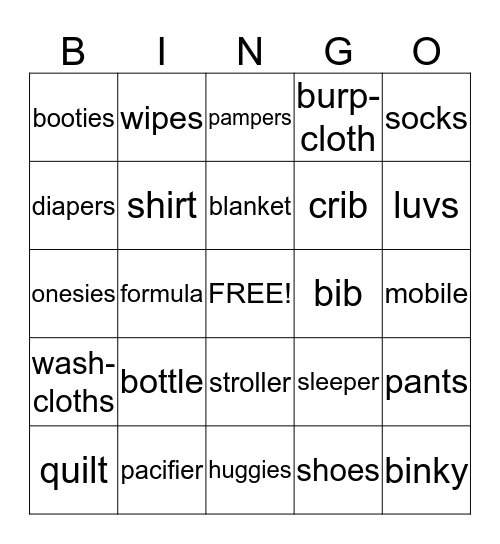 Baby Shower Bingo Card