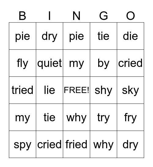 Fly Guy has a Tie  BINGO Card