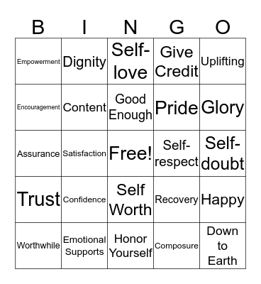 Self-esteem Bingo Card