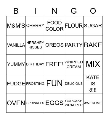 KATE'S CUPCAKE PARTY Bingo Card