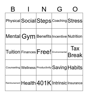 Wellness Bingo Card