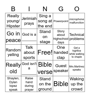 Chaple Bingo Card
