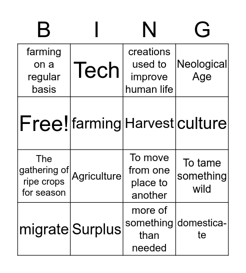 Neolithic stone age Bingo Card