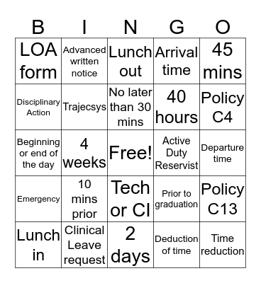 Policy C4 & C13  Bingo Card