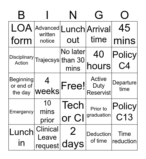 Policy C4 & C13  Bingo Card