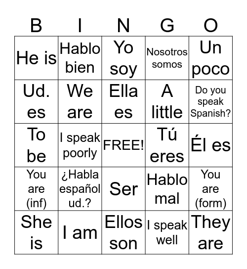 Berlitz 1.7 and 1.8: Hablo y Ser Bingo Card