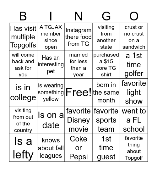 Connect the Dots  Bingo Card