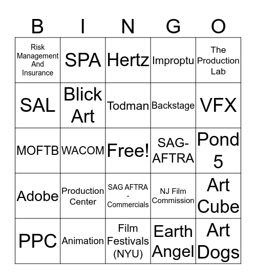 PRODUCTION FAIR FALL 2019  Bingo Card