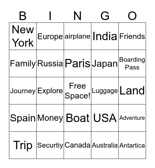 TRAVEL BINGO Card