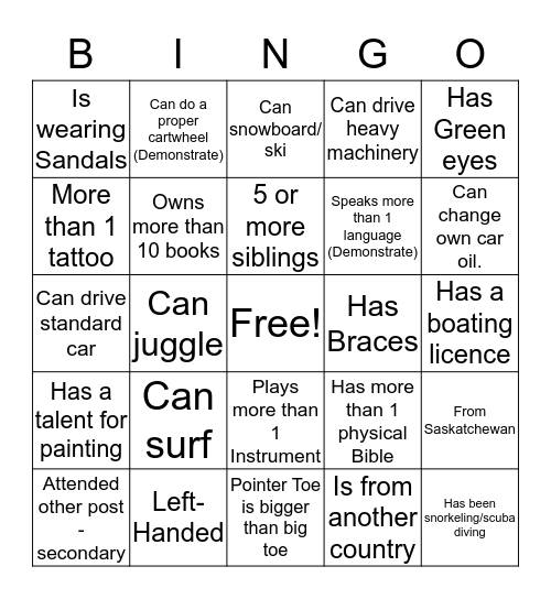 People Bingo Card