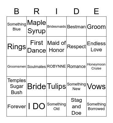 Robynne's Bridal High Tea Bingo Card