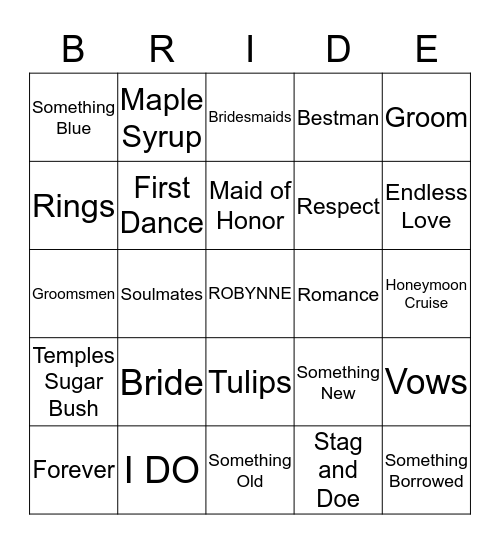 Robynne's Bridal High Tea Bingo Card