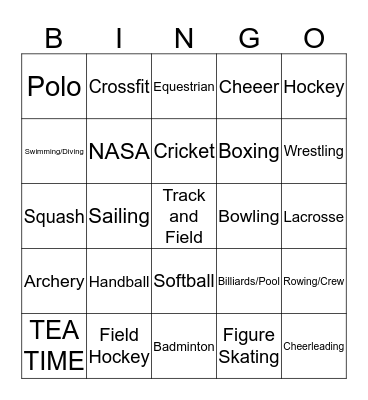 Sports Bingo Card