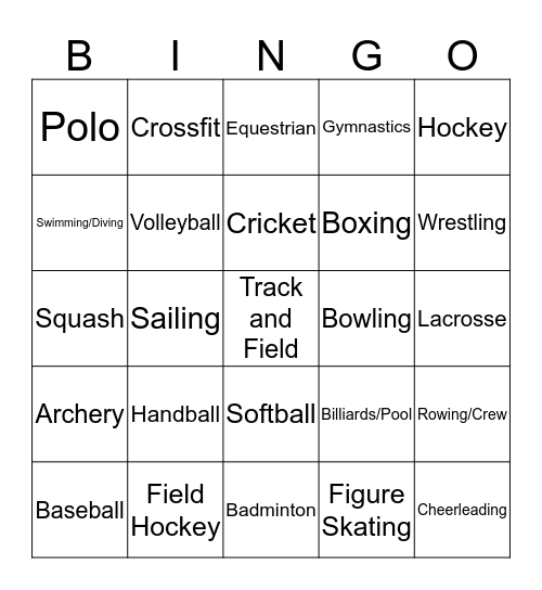 Sports Bingo Card