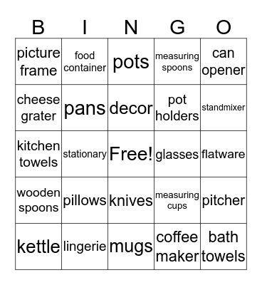 Bridal Shower Bingo Card