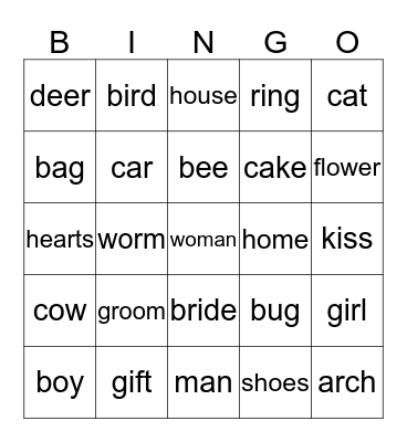 Cheryl's Bridal Bingo Card